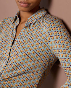 Camicia stretch con microstampa vintage Azzurro