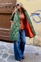 Giacca Kimono Trapunta Verde/Arancio