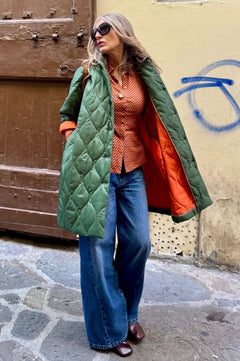 Giacca Kimono Trapunta Verde/Arancio