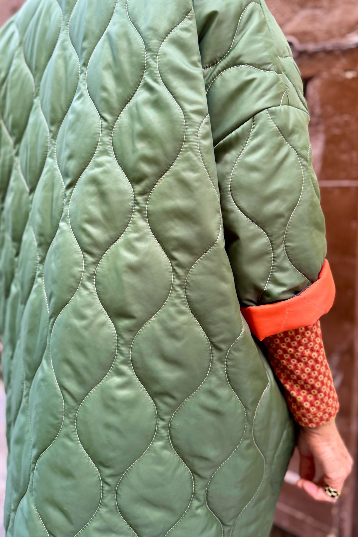 Giacca Kimono Trapunta Verde/Arancio