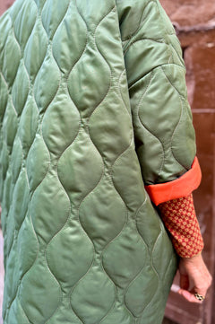 Giacca Kimono Trapunta Verde/Arancio