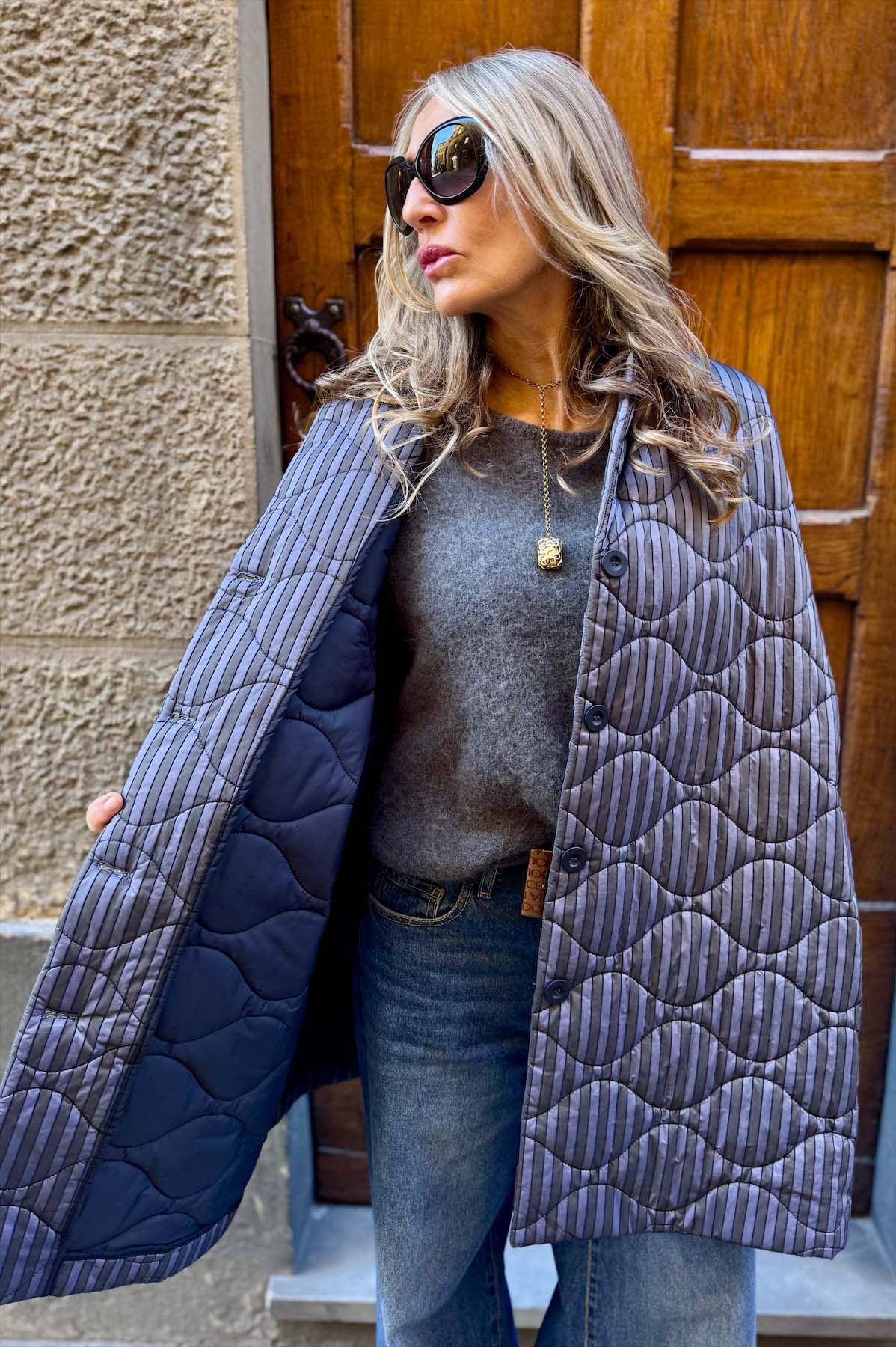 Giacca Kimono Trapunta Righe