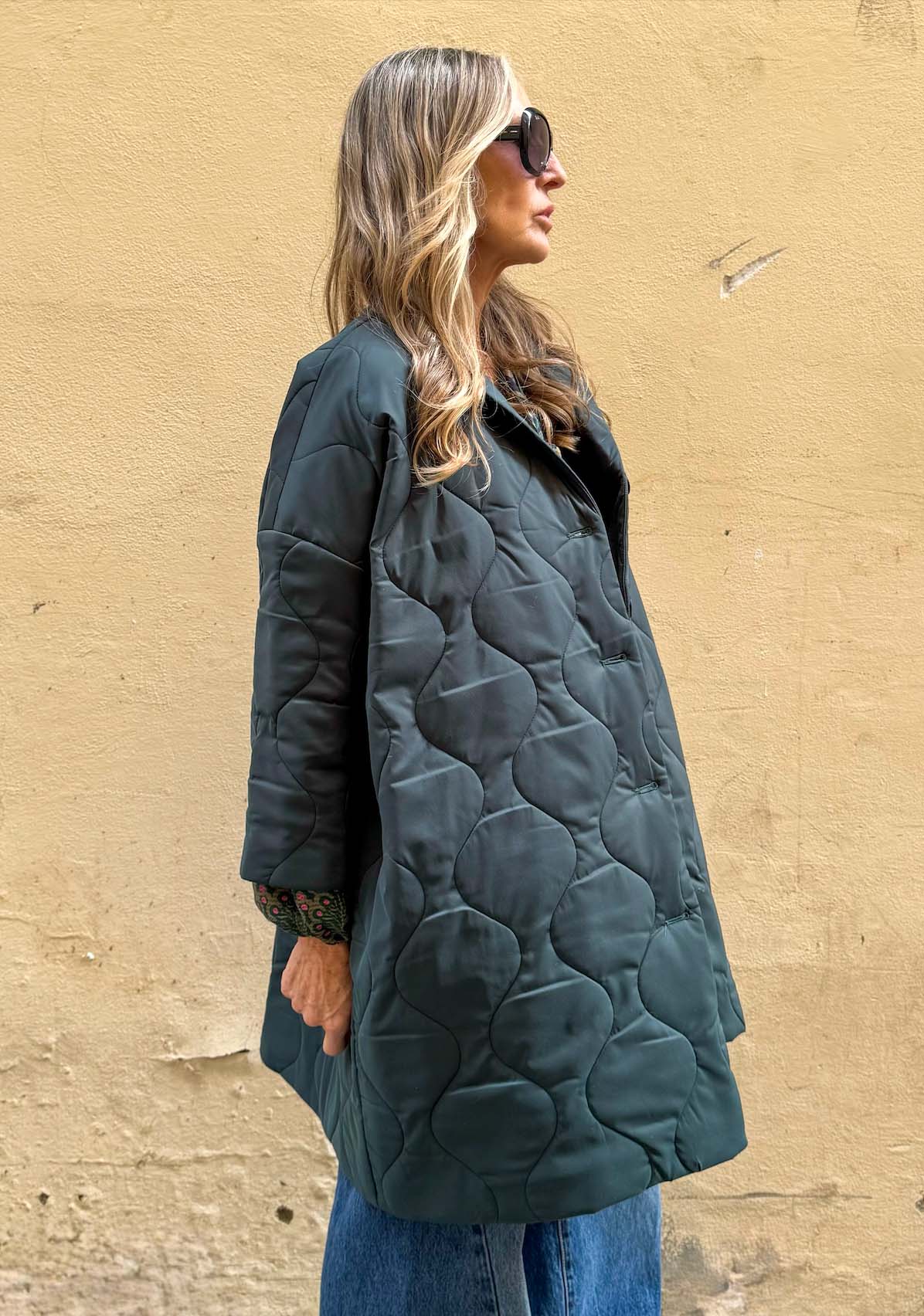 Giacca Kimono Trapunta Verde/Nero