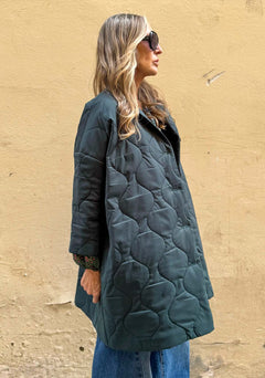 Giacca Kimono Trapunta Verde/Nero