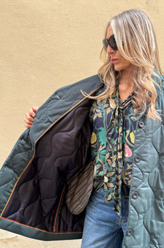 Giacca Kimono Trapunta Verde/Nero