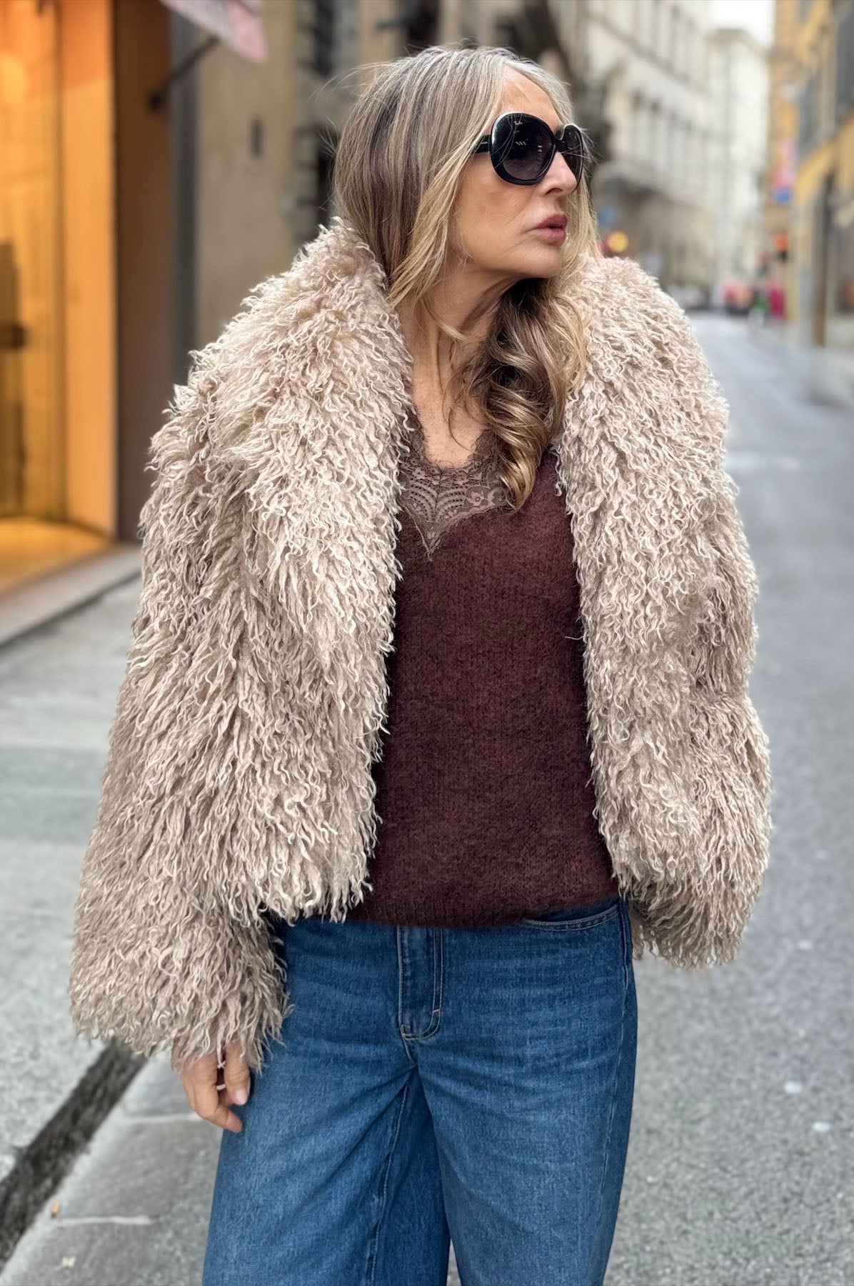 Giacca corta ecopelliccia mongolia