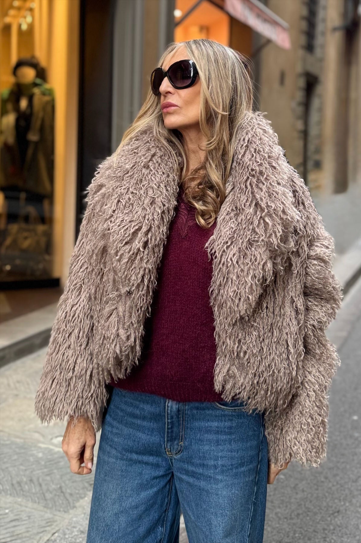 Giacca corta ecopelliccia mongolia