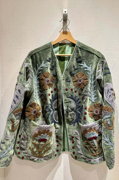 Giacca ricamata in Velluto Collo a V