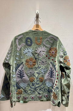 Giacca ricamata in Velluto Collo a V