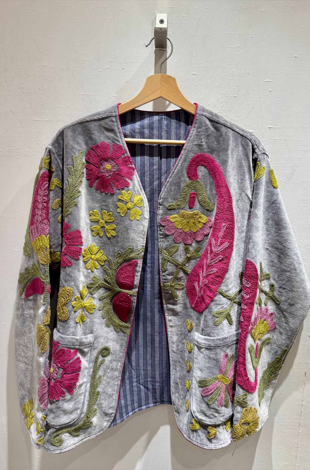 Giacca ricamata in Velluto Collo a V