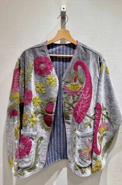 Giacca ricamata in Velluto Collo a V