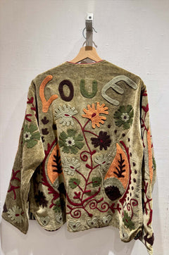 Giacca ricamata in Velluto Collo a V