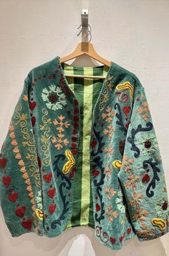 Giacca ricamata in Velluto Collo a V