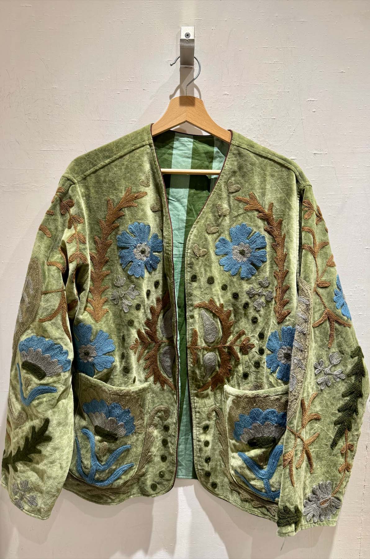 Giacca ricamata in Velluto Collo a V