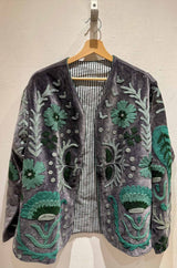 Giacca ricamata in Velluto Collo a V