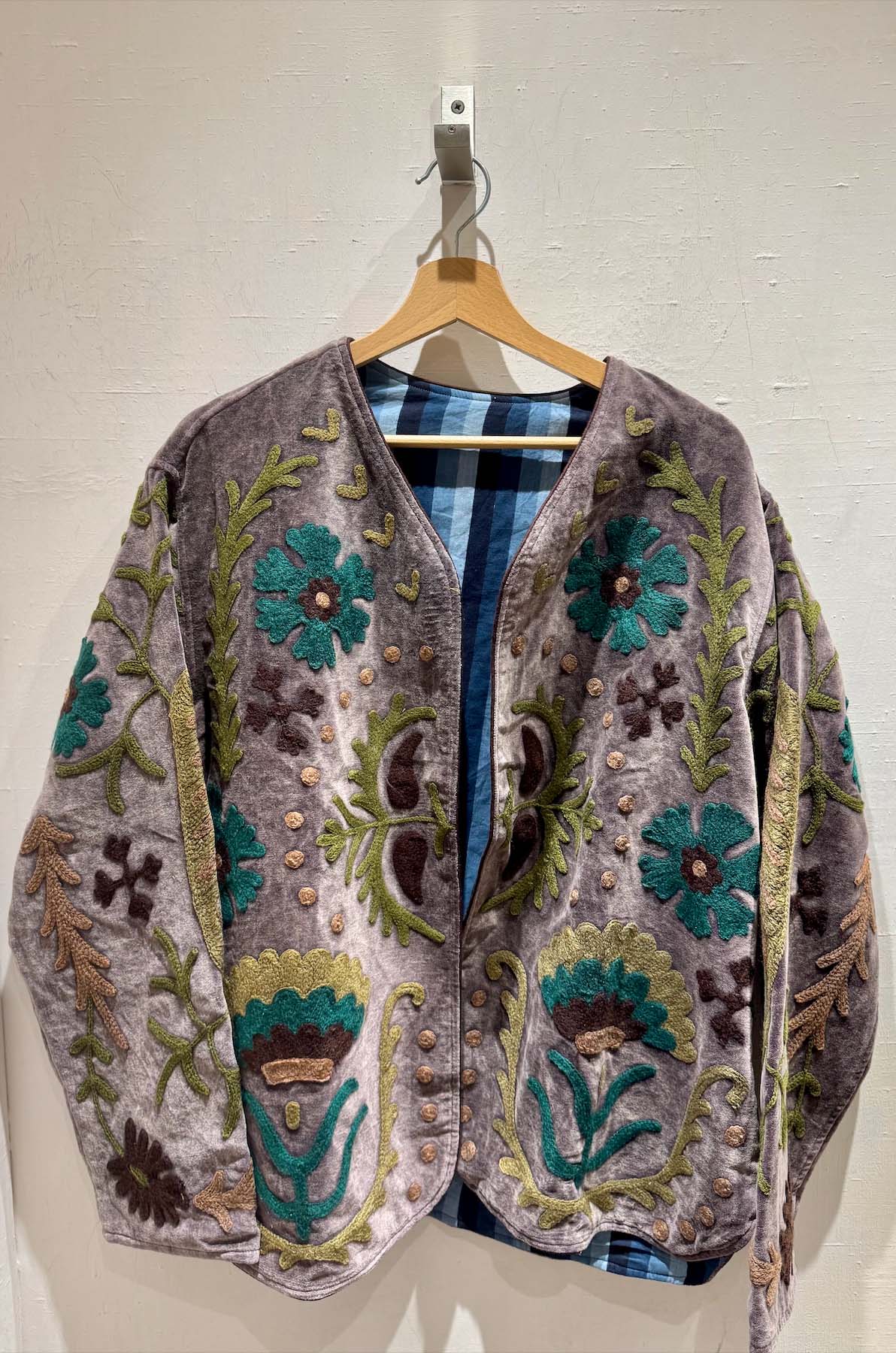 Giacca ricamata in Velluto Collo a V