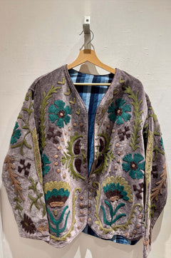 Giacca ricamata in Velluto Collo a V