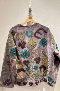 Giacca ricamata in Velluto Collo a V