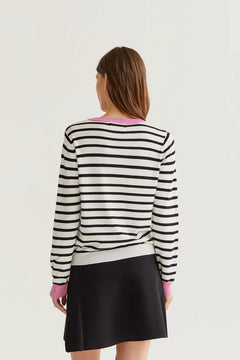 Maglia a righe Bianco e Nere dettagli Rosa