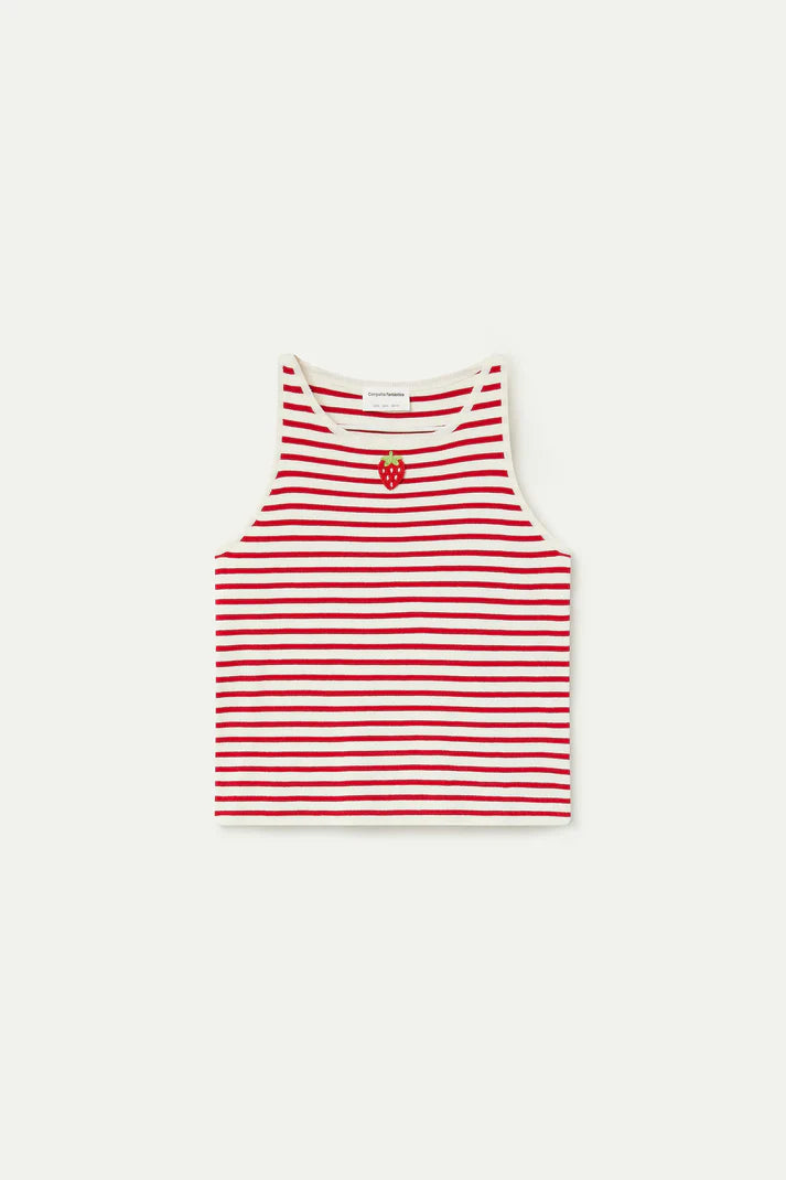 Top a righe Bianco e Rosso con Ricamo