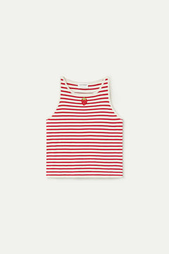 Top a righe Bianco e Rosso con Ricamo