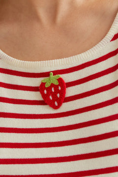 Top a righe Bianco e Rosso con Ricamo