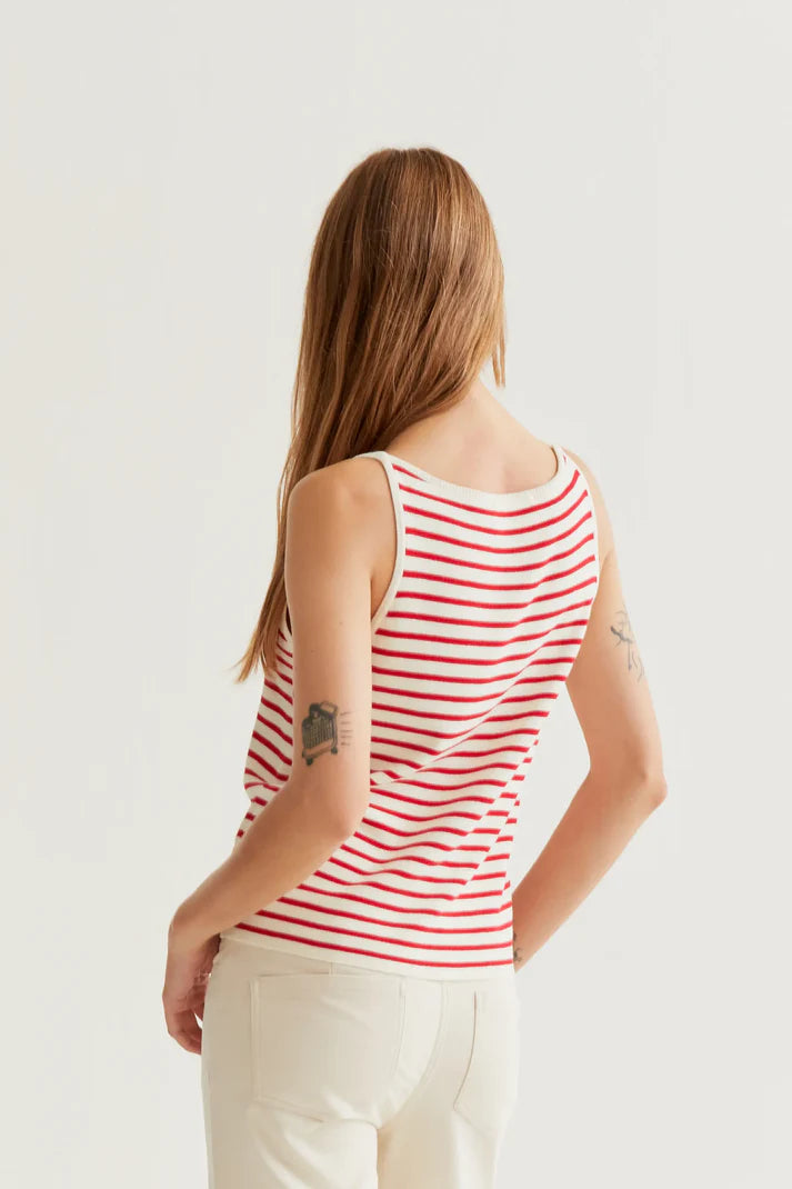 Top a righe Bianco e Rosso con Ricamo