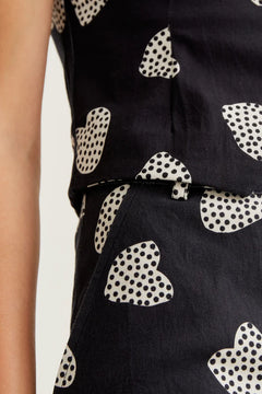 Pantaloni Neri con Stampa a Cuori