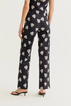 Pantaloni Neri con Stampa a Cuori