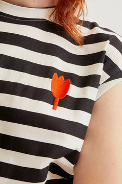 Maglietta righe ricamo Tulipano