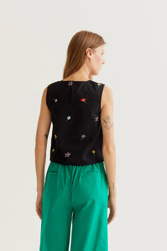 Top Nero stampa Fiori