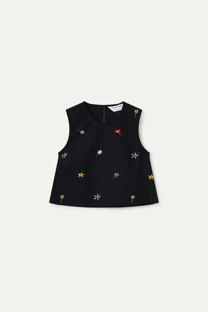 Top Nero stampa Fiori