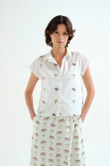 Camicia con stampa di elefanti e palme