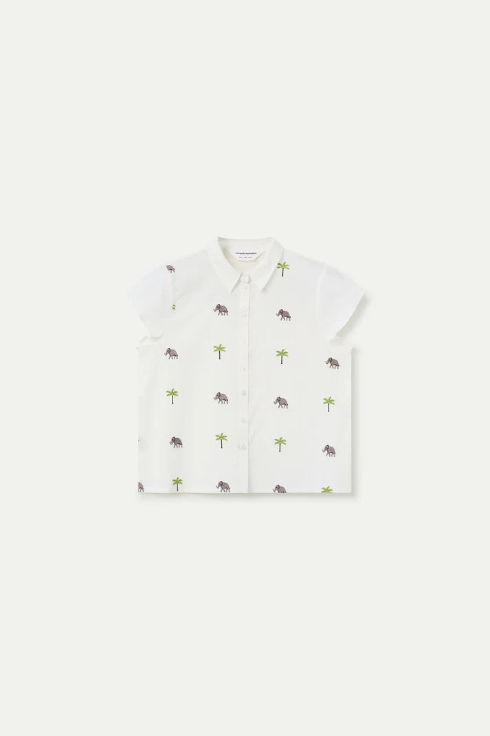 Camicia con stampa di elefanti e palme