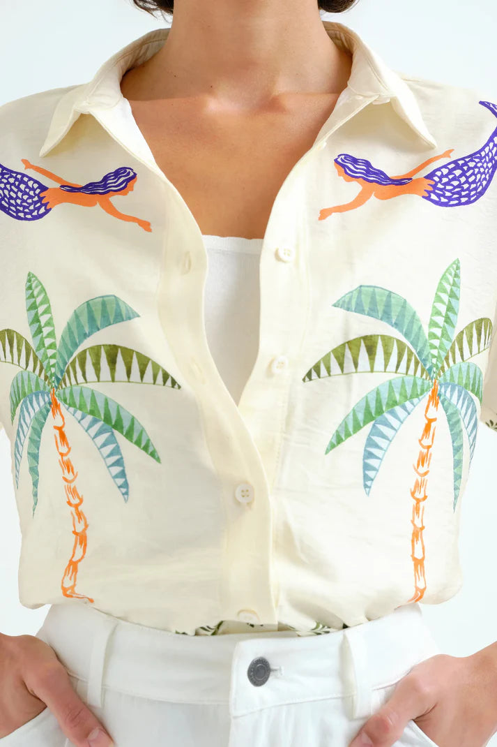 Camicia con stampa di palme e sirene