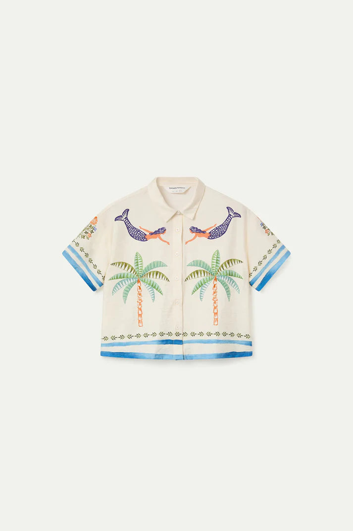 Camicia con stampa di palme e sirene