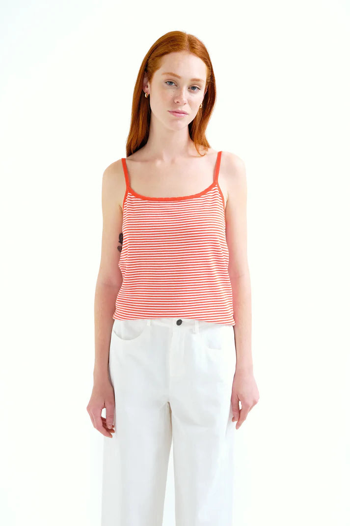 Top con stampa a righe bianche e rosse