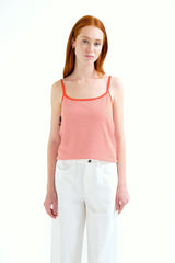 Top con stampa a righe bianche e rosse