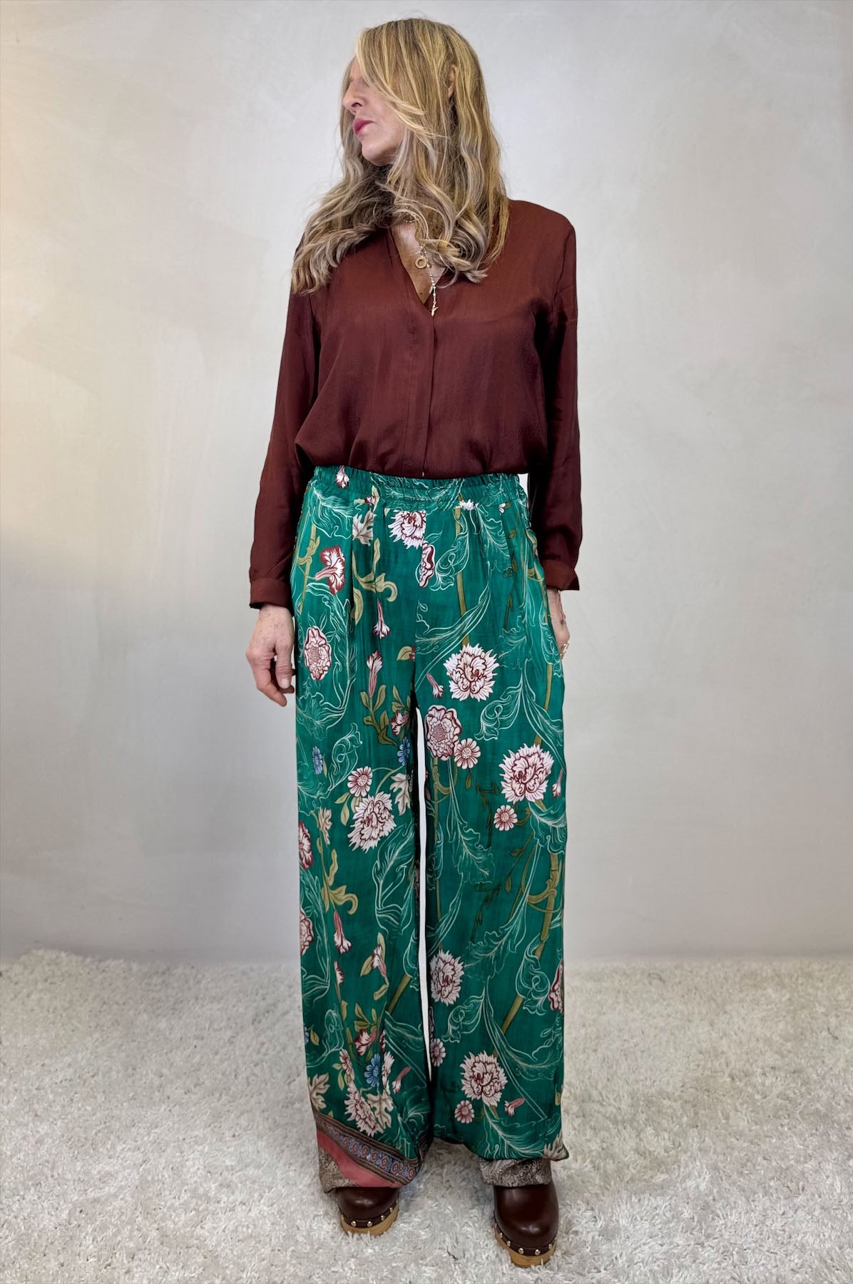 Pantalone palazzo in viscosa stampa floreale