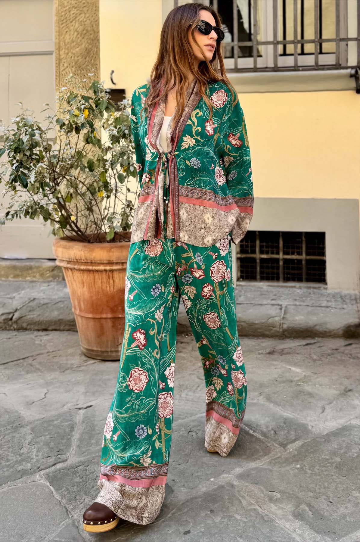 Pantalone palazzo in viscosa stampa floreale