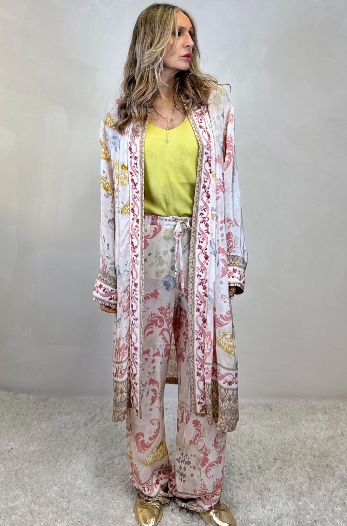 Kimono lungo in viscosa stampa farfalle