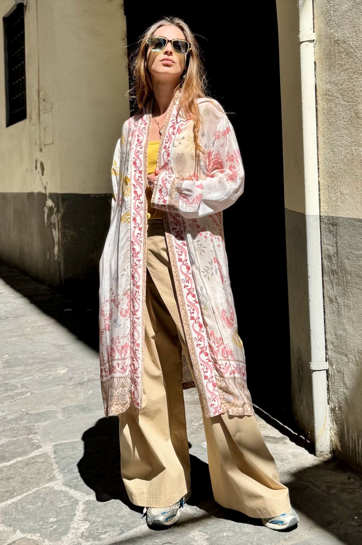 Kimono lungo in viscosa stampa farfalle