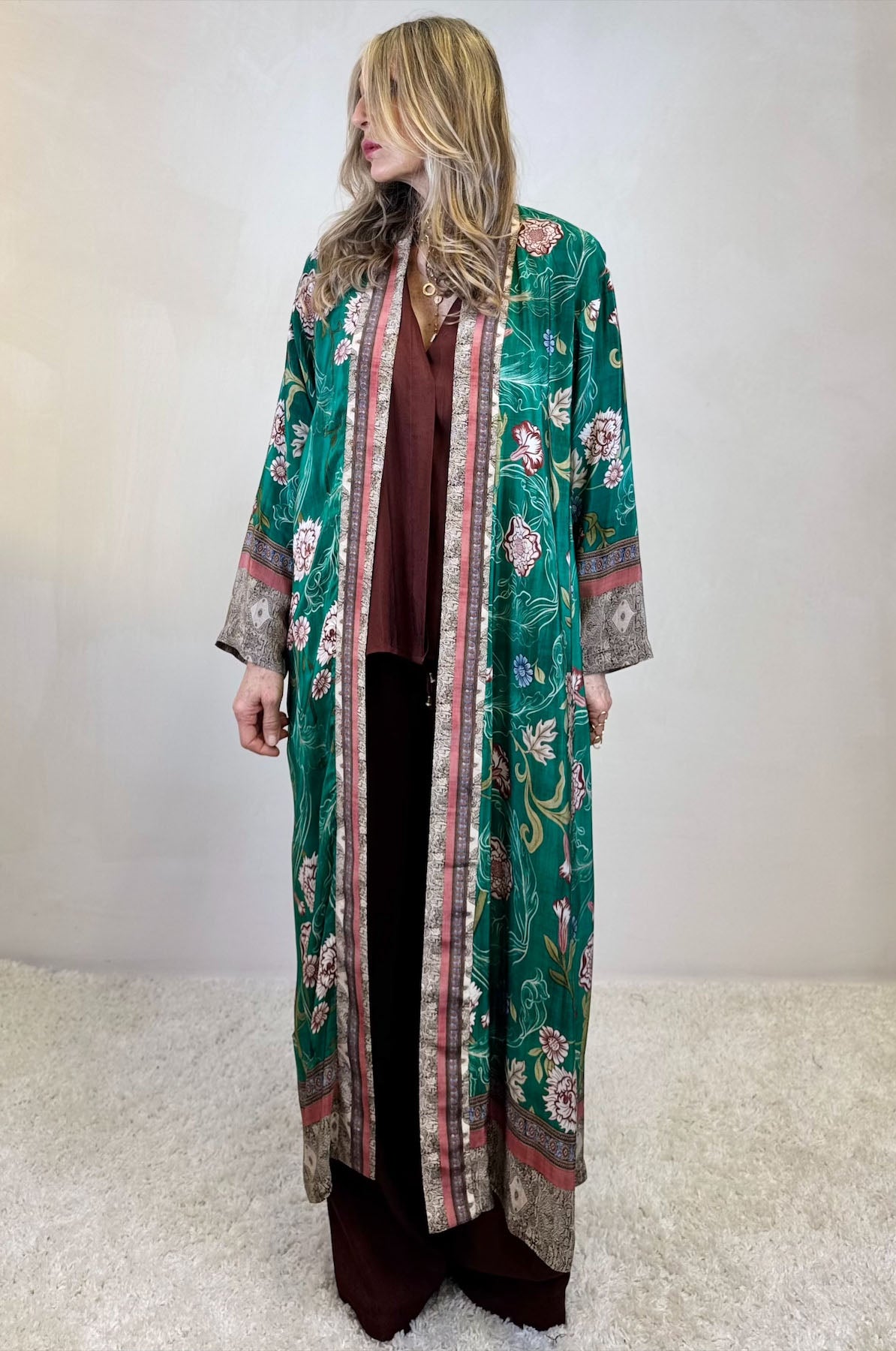 Kimono lungo in viscosa stampa floreale