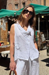 Top gilet lino gessato