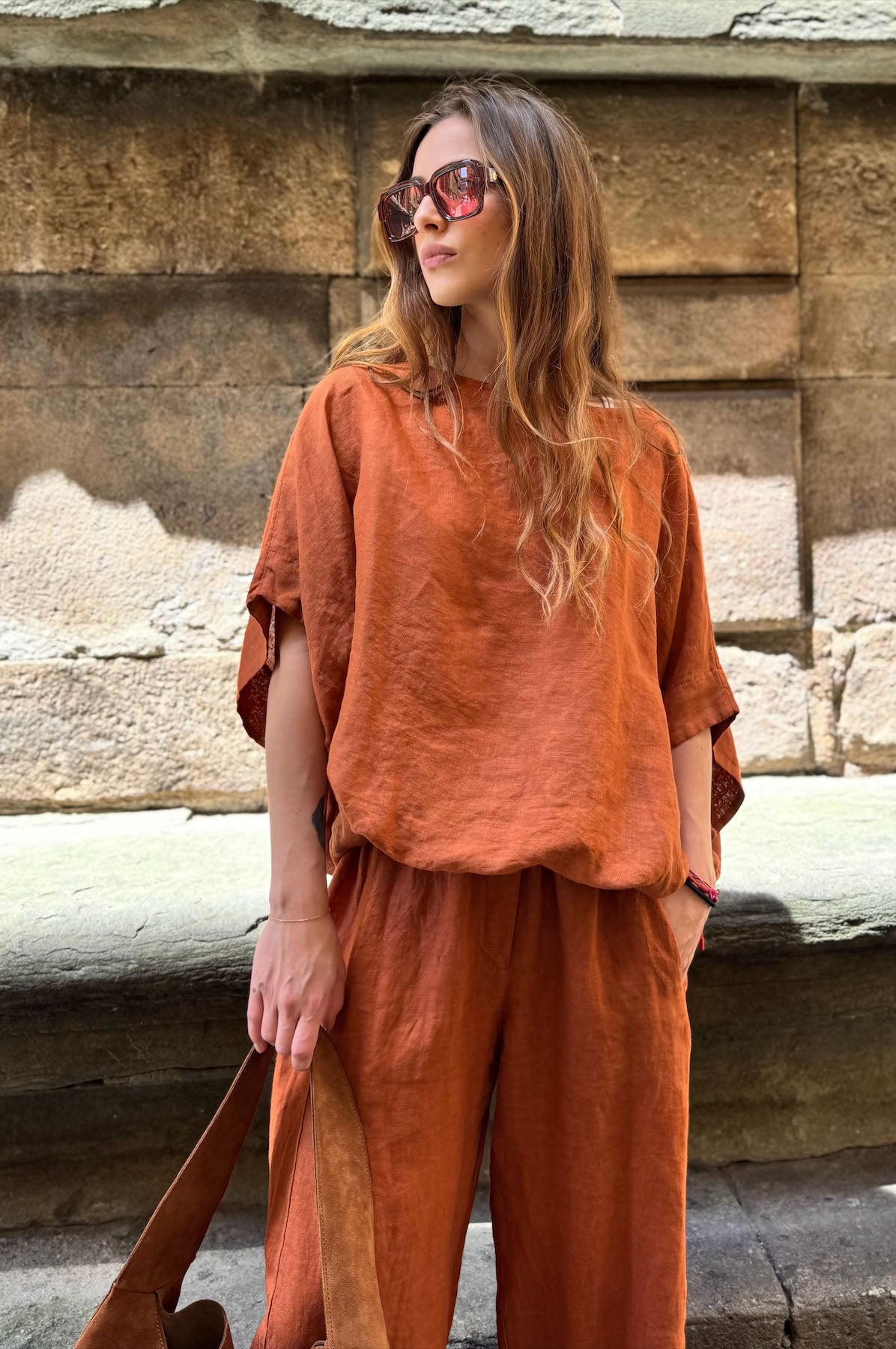 Blusa lino con coulisse