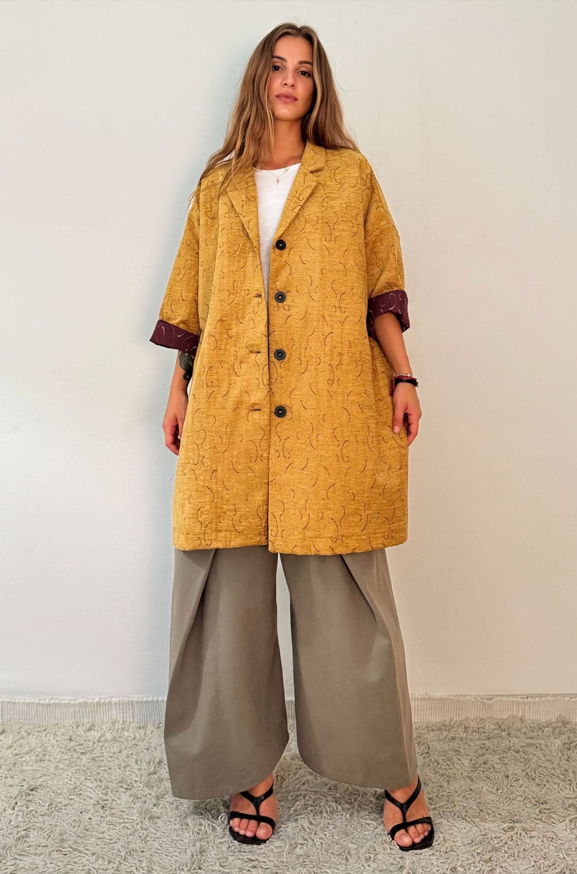 Giacca Kimono Tappezzeria Giallo Senape