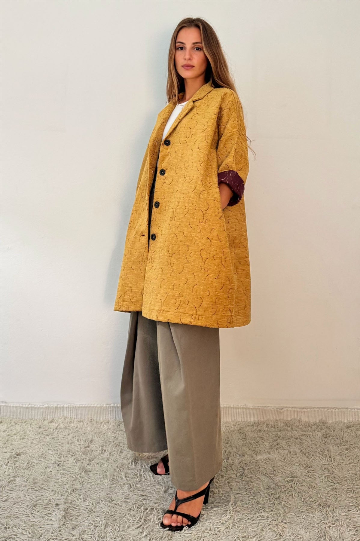 Giacca Kimono Tappezzeria Giallo Senape
