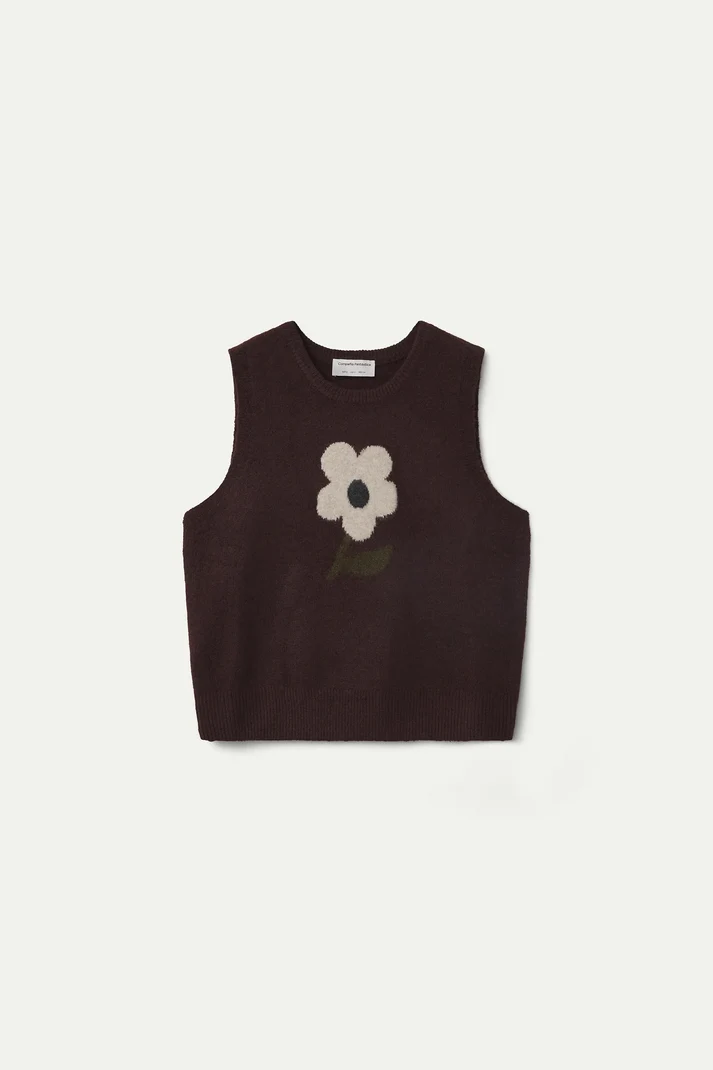 Gilet marrone con stampa a fiore