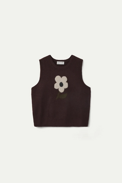 Gilet marrone con stampa a fiore