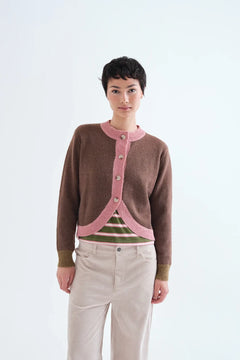 Cardigan in maglia bicolore marrone e rosa